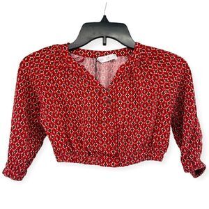 Zara Girl’s Red Abstract Aztec Print 100% Viscose Pullover Cropped Top Size 6